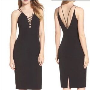 Bardot Lace Up Strappy Cocktail Party Fitted Bodycon Knee Length Dress